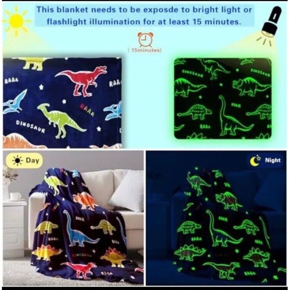 Glow in The Dark Dinosaur‎ Blankets Gifts, Soft Cozy Flannel Kids Throw dinosaur